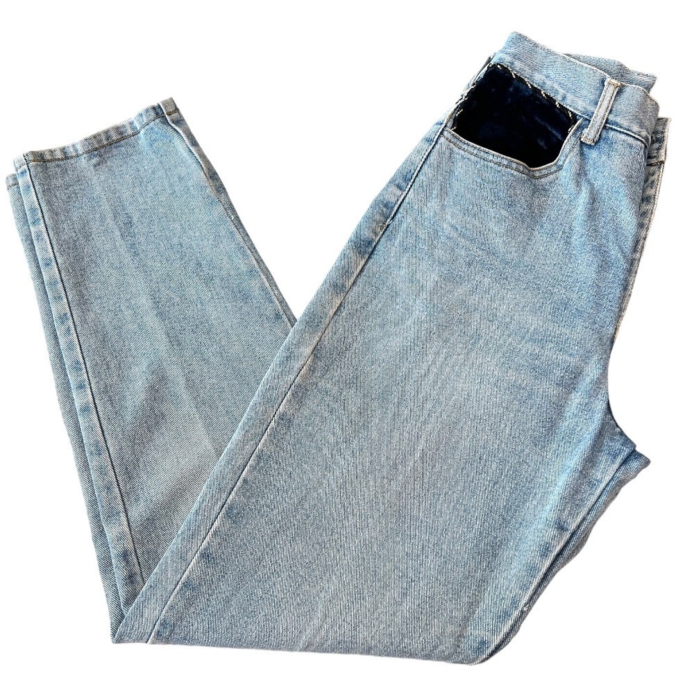 Vintage JL Harris High Rise Light Wash Velvet Trim 90s Tapered Mom Jeans Size 8 - Picture 10 of 12